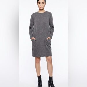Clara Sunwoo Gray Knit Long Sleeve Pocket Dress Size M Made in USA